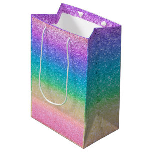 Bolsa De Regalo Mediana Fiesta de Cumpleaños Glam Lluvia de Brillo Destell