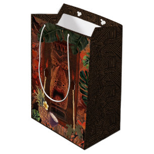 Bolsa De Regalo Mediana Fiesta de cumpleaños hawaiana de Aloha Tiki Vintag
