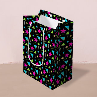 Bolsa De Regalo Mediana Fiesta de Cumpleaños Patrón Retro Memphis Colorido