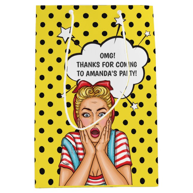 Bolsa De Regalo Mediana Fiesta de Cumpleaños Pop Art Cómic (Anverso)
