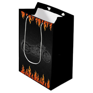 Bolsa De Regalo Mediana Fiesta de Motociclistas de Cueros Negros Llamas Na