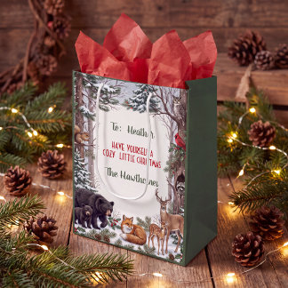 Bolsa De Regalo Mediana Fiesta de Navidad de Animales del Bosque Acogedor