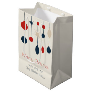 Bolsa De Regalo Mediana Fiesta de Navidades de Ornamentos Rojos Retro