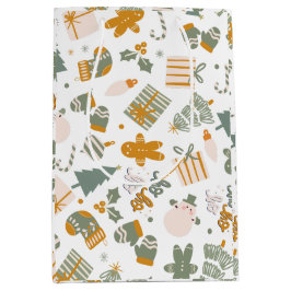 Bolsa De Regalo Mediana Fiesta de Navidades Verdes Y Oro