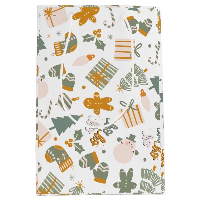 Bolsa De Regalo Mediana Fiesta de Navidades Verdes Y Oro (Anverso)