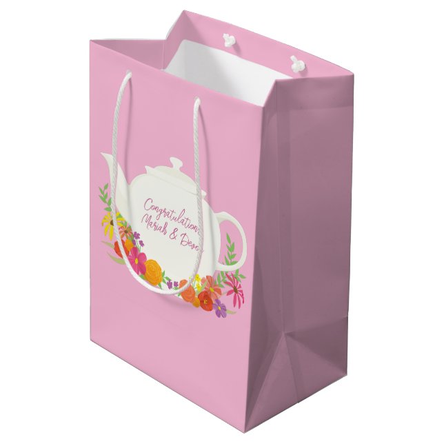 Bolsa De Regalo Mediana Fiesta de té Baby Shower Teapot Chica rosado (Angulo reverso)