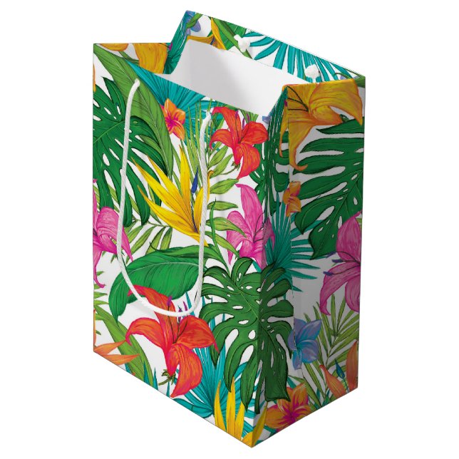 Bolsa De Regalo Mediana Fiesta Floral Tropical (Angulo Anverso)
