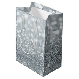 Bolsa De Regalo Mediana Fiesta Glamurosa Bokeh Brillo Plateado Dulces 16