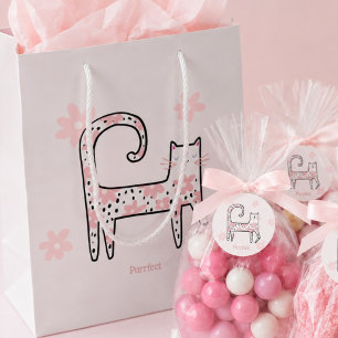 Bolsa De Regalo Mediana Fiesta Perfecta de Gato Rosa Caprichosa Moderna 