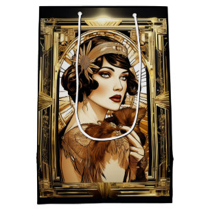 Bolsa De Regalo Mediana Fiesta temática de la chica Gatsby flapper de los