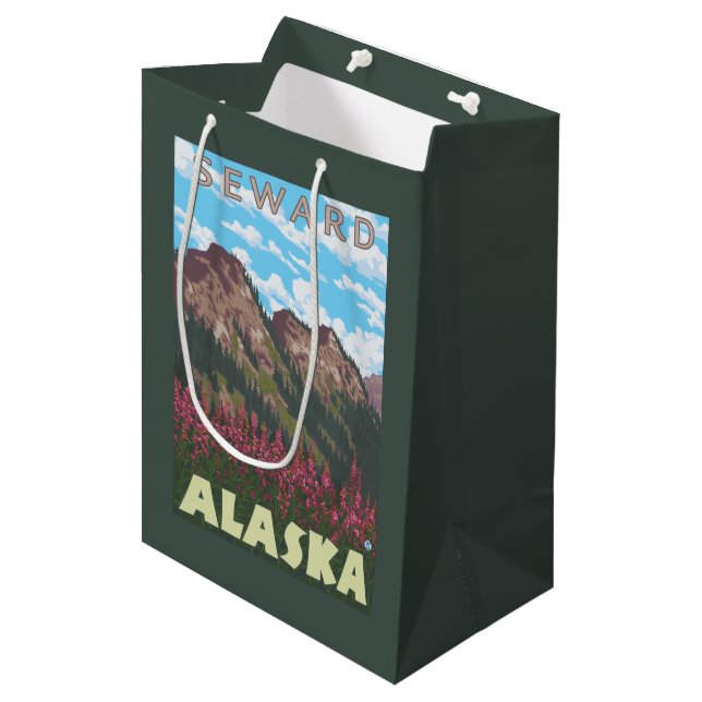 Bolsa De Regalo Mediana Fireweed y montañas - Seward, Alaska (Angulo Anverso)