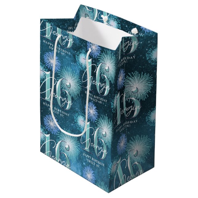 Bolsa De Regalo Mediana Fireworks Sweet 16 ID Verde azulada984 (Angulo Anverso)