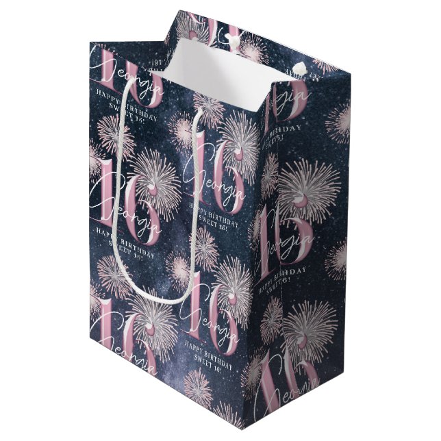 Bolsa De Regalo Mediana Fireworks Sweet 16 Midnight Rubor ID984 (Angulo Anverso)