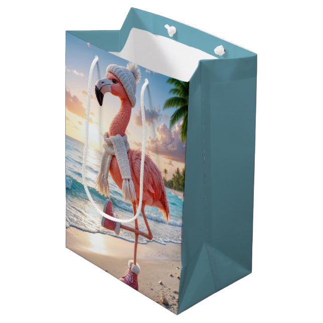 Bolsa De Regalo Mediana Flamenco con Bufanda y Botas Rosas (Angulo Anverso)