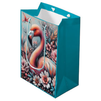 Bolsa De Regalo Mediana Flamenco Pastel Floral Tropical Cottagecore