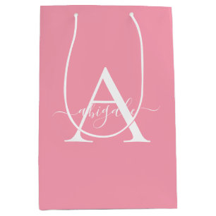 Bolsa De Regalo Mediana Flamenco Rosa Monogramado   Elegante Minimalista