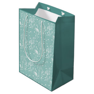 Bolsa De Regalo Mediana Flamencos blancos al estilo escandinavo en Verde a
