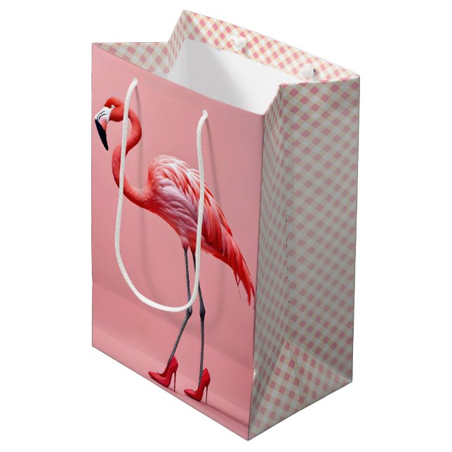 Bolsa De Regalo Mediana Flamingo Con Tos Rojos Altos (Angulo Anverso)