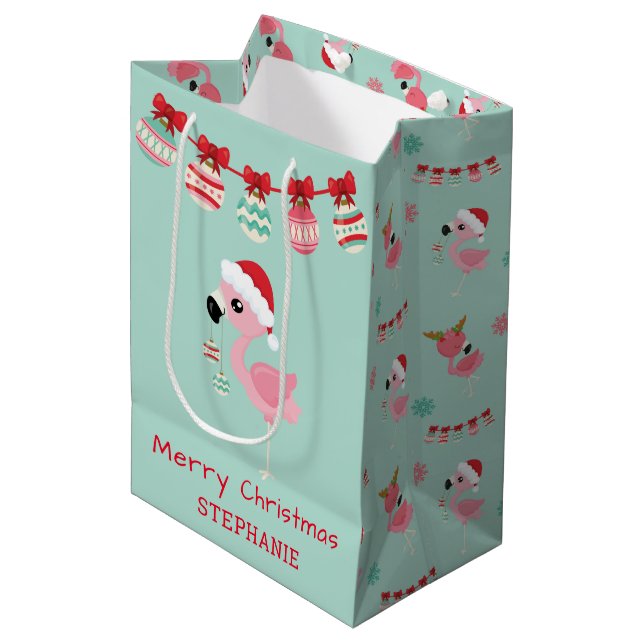 Bolsa De Regalo Mediana Flamingo Flamingo de Feliz Navidad (Angulo Anverso)