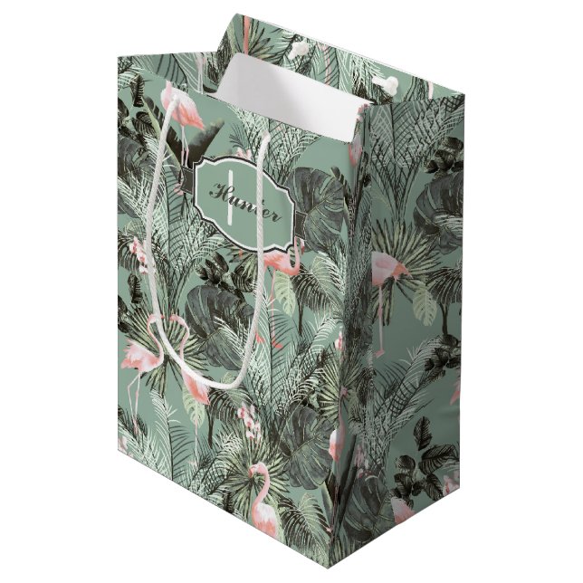 Bolsa De Regalo Mediana Flamingo Orquídea Patrón Tropical ID868 (Angulo Anverso)
