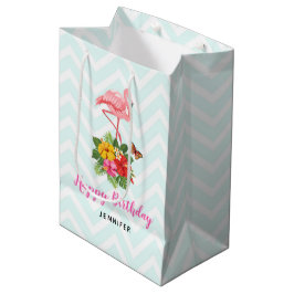 Bolsa De Regalo Mediana Flamingo rosado y nacimiento de un Hibiscus tropic
