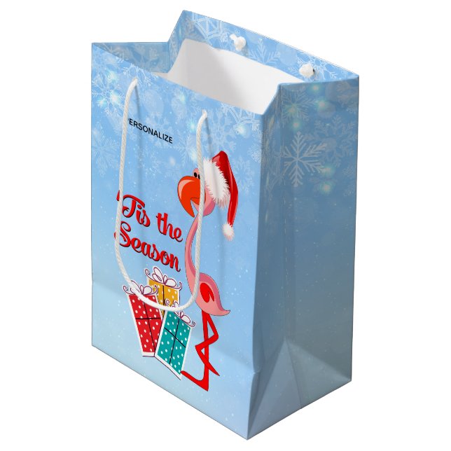 Bolsa De Regalo Mediana Flamingo Santa Navidades (Angulo Anverso)