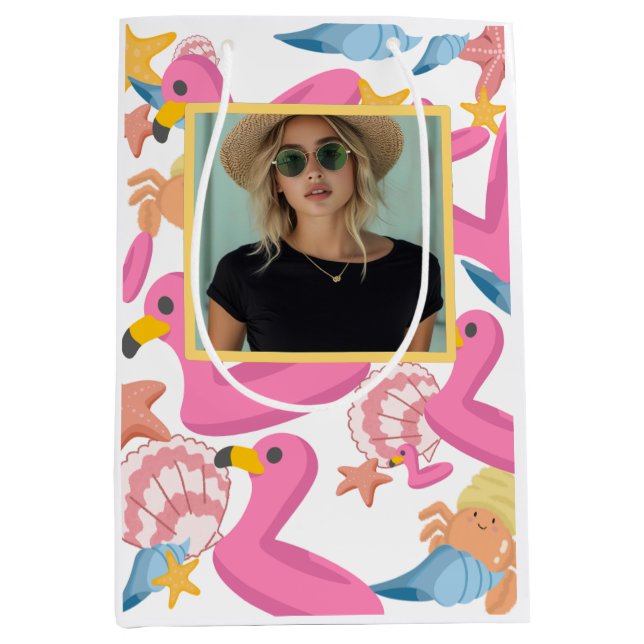 Bolsa De Regalo Mediana Flamingo summer party with photo (Anverso)