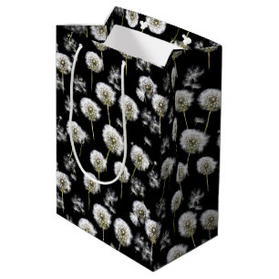 Bolsa De Regalo Mediana Flauta de Dandelion blanca sobre negro