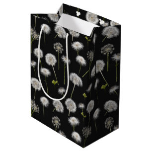 Bolsa De Regalo Mediana Flauta de Dandelion blanca sobre negro