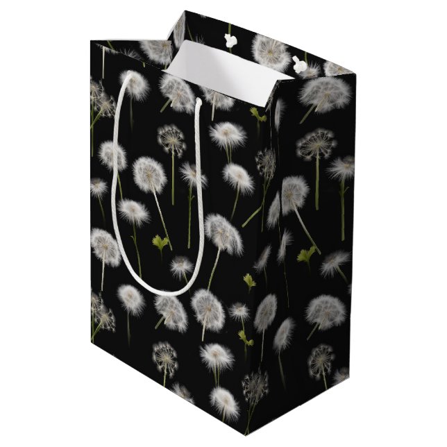 Bolsa De Regalo Mediana Flauta de Dandelion blanca sobre negro (Angulo reverso)