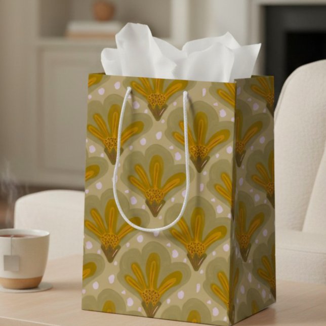 Bolsa De Regalo Mediana Flor acuática dorada (Fits any occasion. Cute but chic painted golden flowers with dots.)