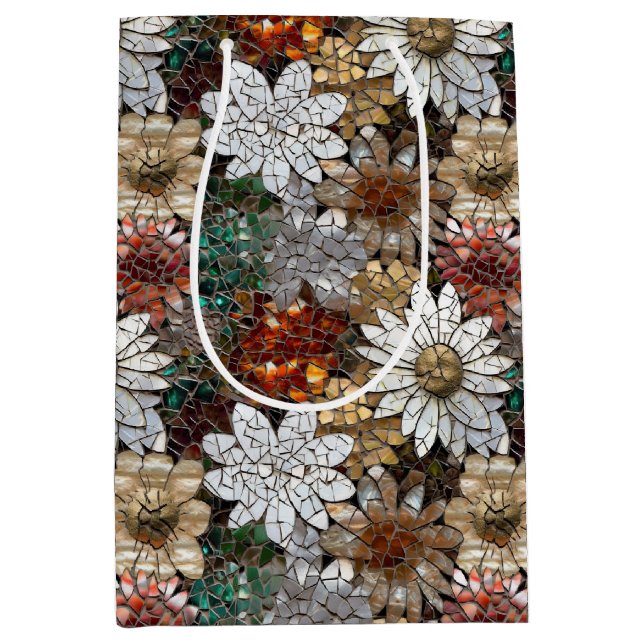 Bolsa De Regalo Mediana Flor blanca roja dorada (Anverso)