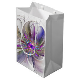 Bolsa De Regalo Mediana Flor de arte fractal enérgica y colorida