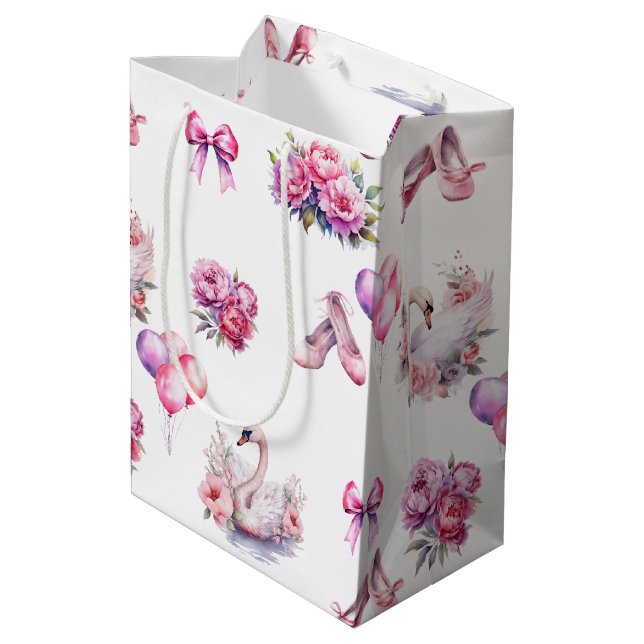 Bolsa De Regalo Mediana Flor de ballet rosado (Angulo reverso)