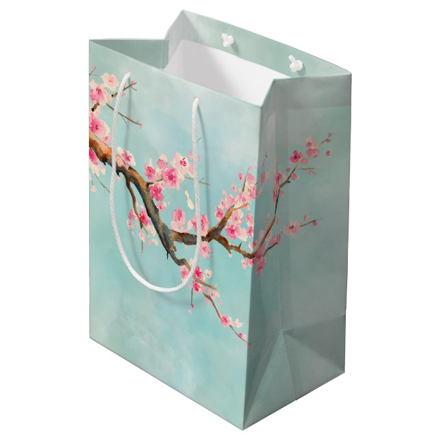 Bolsa De Regalo Mediana Flor de cerezo rosa Aqua  (Angulo reverso)