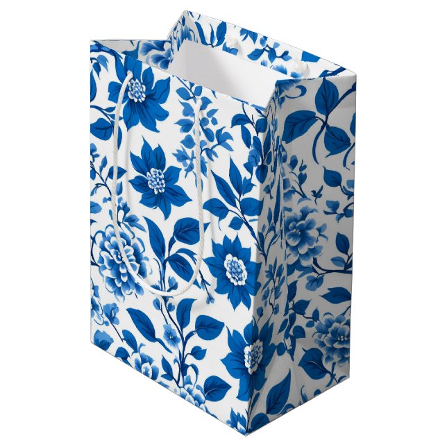 Bolsa De Regalo Mediana Flor de estilo moderno estilo chinoiserie azul y b (Angulo reverso)