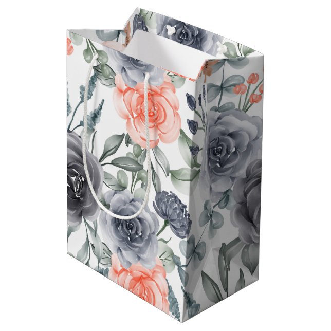Bolsa De Regalo Mediana Flor de moda elegante (Angulo reverso)