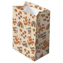 Bolsa De Regalo Mediana Flor de Navidad Arcoíris Retro