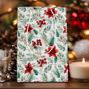 Bolsa De Regalo Mediana Flor de Navidad Poinsettia verde