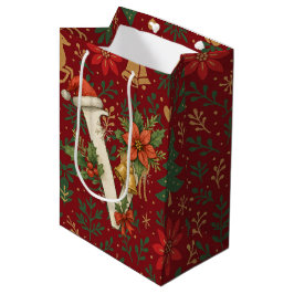 Bolsa De Regalo Mediana Flor de Pascua, Letra Inicial V Reno Regalo Median