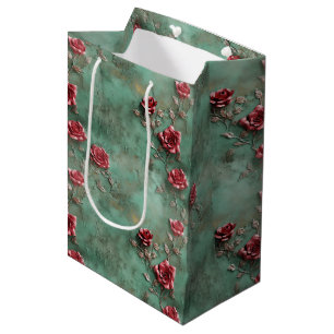 Bolsa De Regalo Mediana Flor de rosas rojas verdes