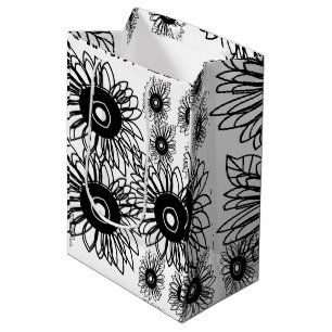 Bolsa De Regalo Mediana Flor de tatuaje flor de girasol negro blanco tatua