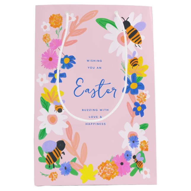 Bolsa De Regalo Mediana Flor Jardín Abejas Pascua (Anverso)