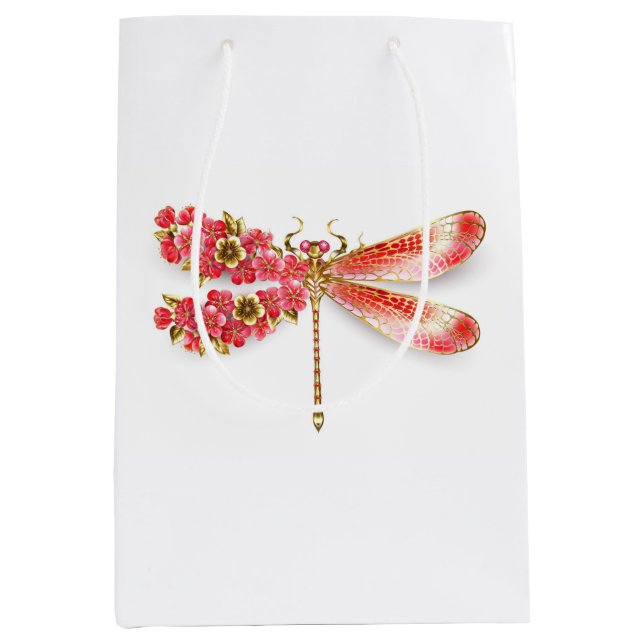 Bolsa De Regalo Mediana Flor libélula con sakura de joyas (Anverso)
