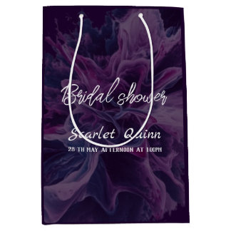 Bolsa De Regalo Mediana Flor morada de color blanco, ducha de novia