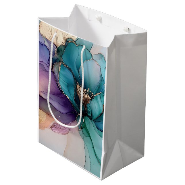 Bolsa De Regalo Mediana Flor morada de oro azul Aqua (Angulo Anverso)