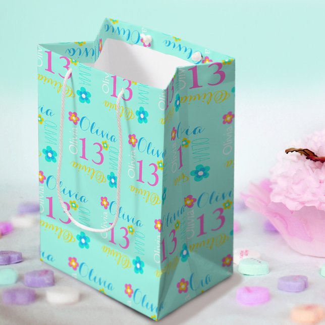 Bolsa De Regalo Mediana Flor nombre personalizado edad 13 años (Subido por el creador)