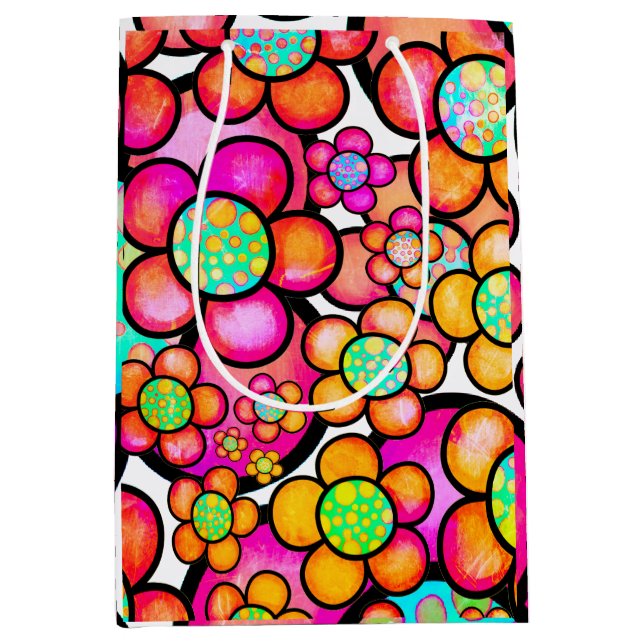Bolsa De Regalo Mediana Flor retro funky (Anverso)
