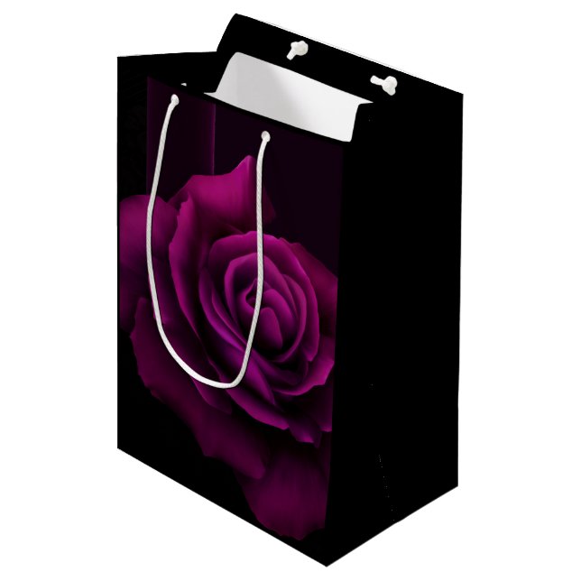 Bolsa De Regalo Mediana Flor rosa gótica morada-roja (Angulo Anverso)