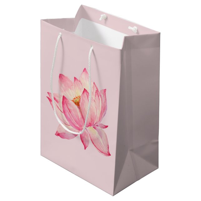 Bolsa De Regalo Mediana Flor rosa Lotus (Angulo Anverso)